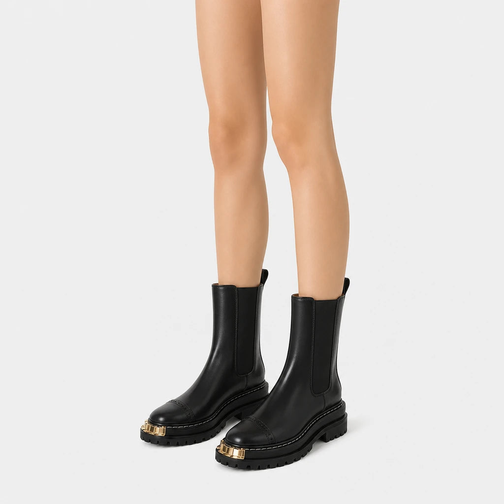 Boots Platform Gold Metal Toe Detail