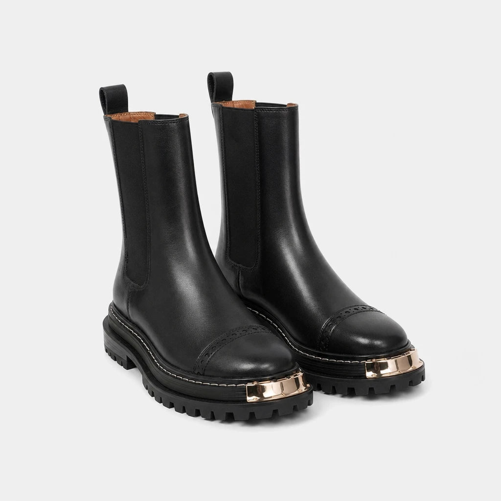 Boots Platform Gold Metal Toe Detail
