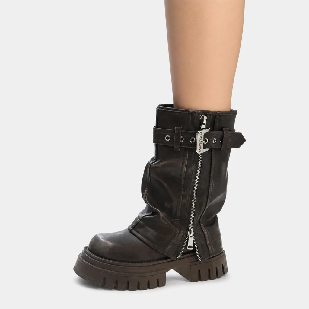 Boots Platform Lug Sole Belt Buckle