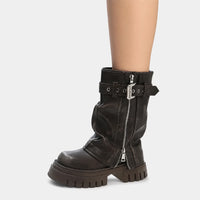 Boots Platform Lug Sole Belt Buckle