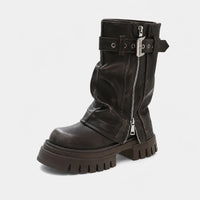 Boots Platform Lug Sole Belt Buckle
