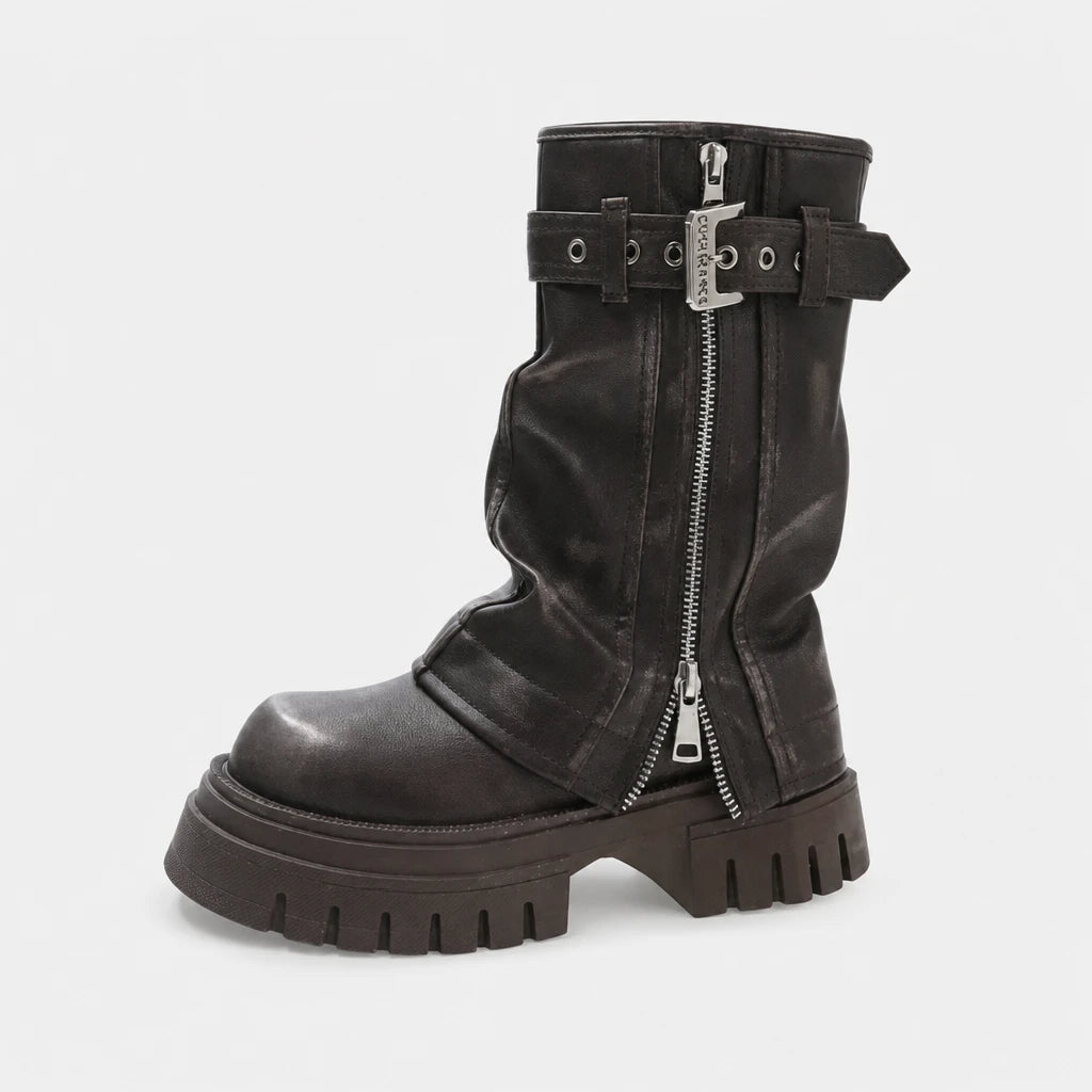 Boots Platform Lug Sole Belt Buckle