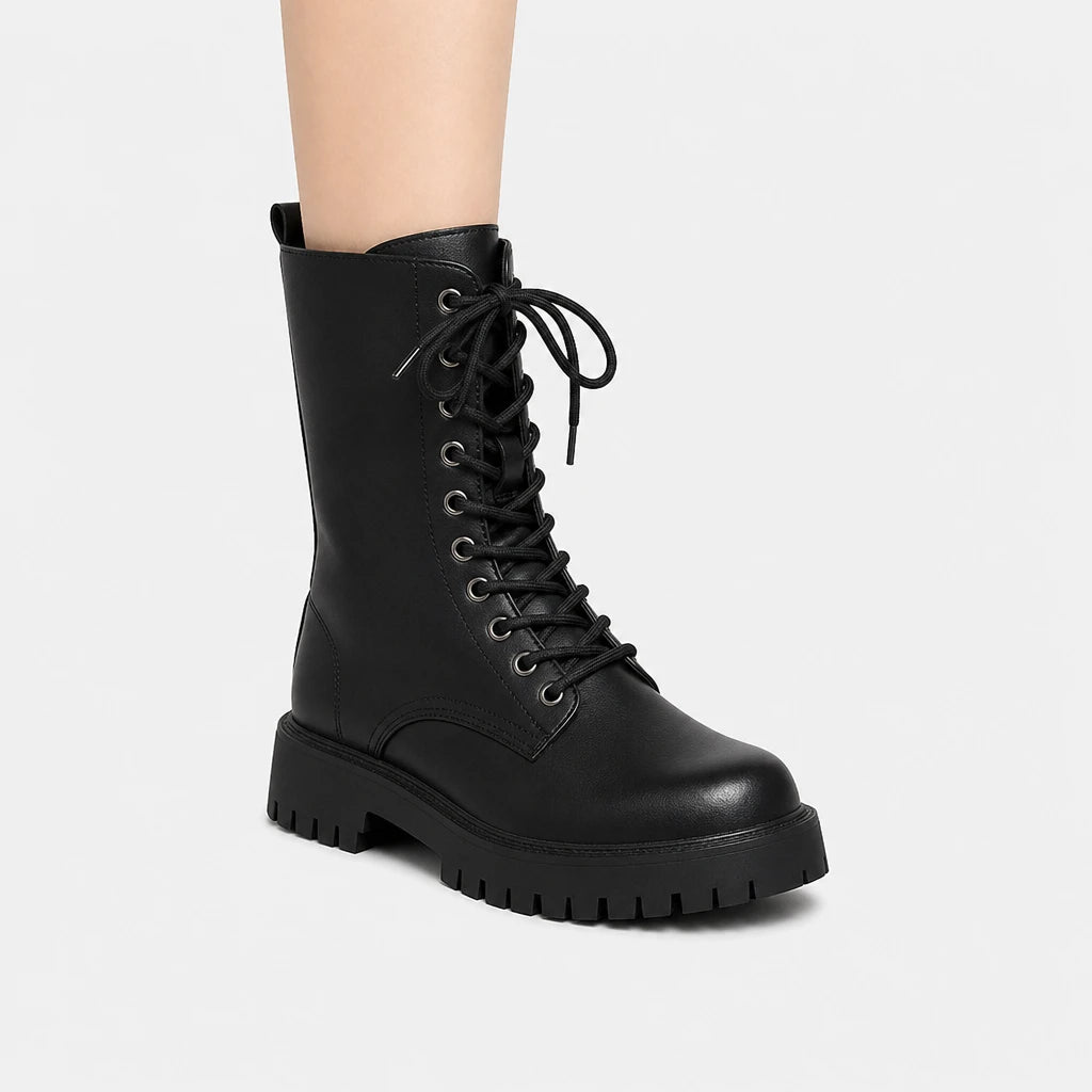Boots PU Leather Black Mid-Calf