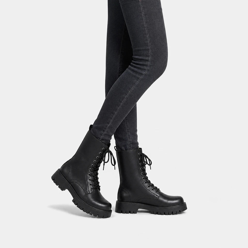 Boots PU Leather Black Mid-Calf