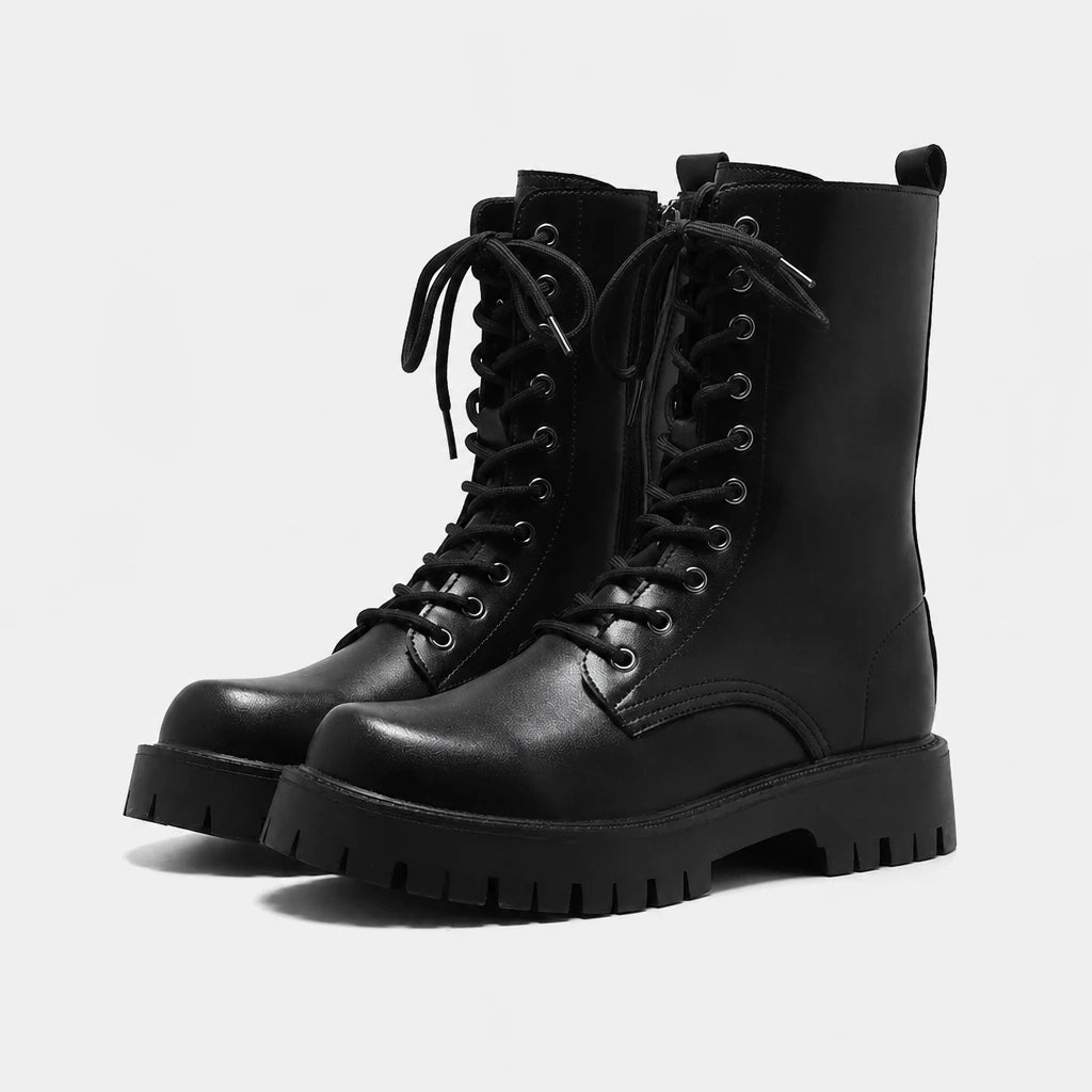 Boots PU Leather Black Mid-Calf