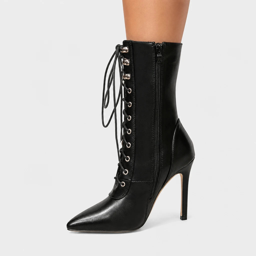 Boots PU Leather Black Pointed Toe