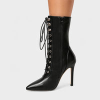 Boots PU Leather Black Pointed Toe