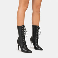 Boots PU Leather Black Pointed Toe
