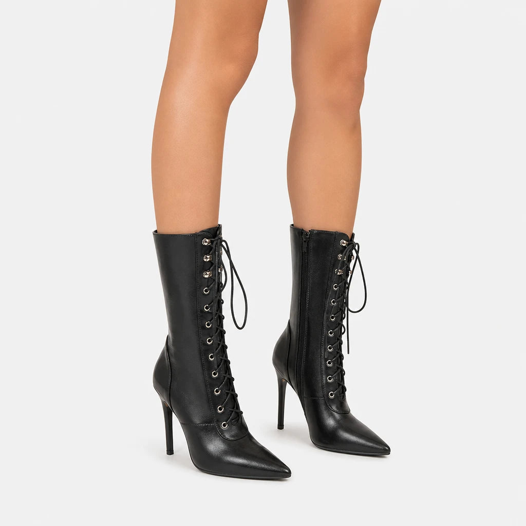 Boots PU Leather Black Pointed Toe