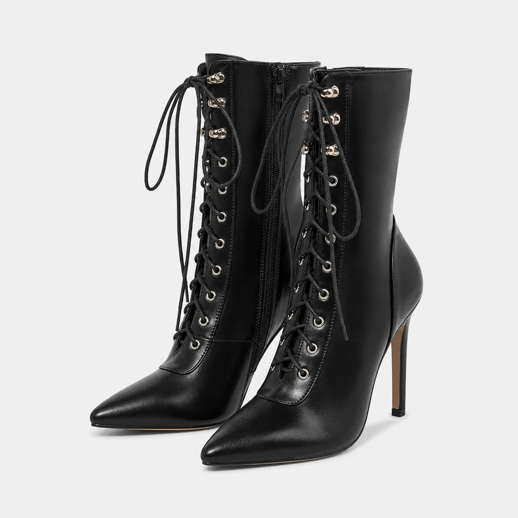 Boots PU Leather Black Pointed Toe
