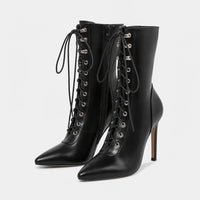 Boots PU Leather Black Pointed Toe