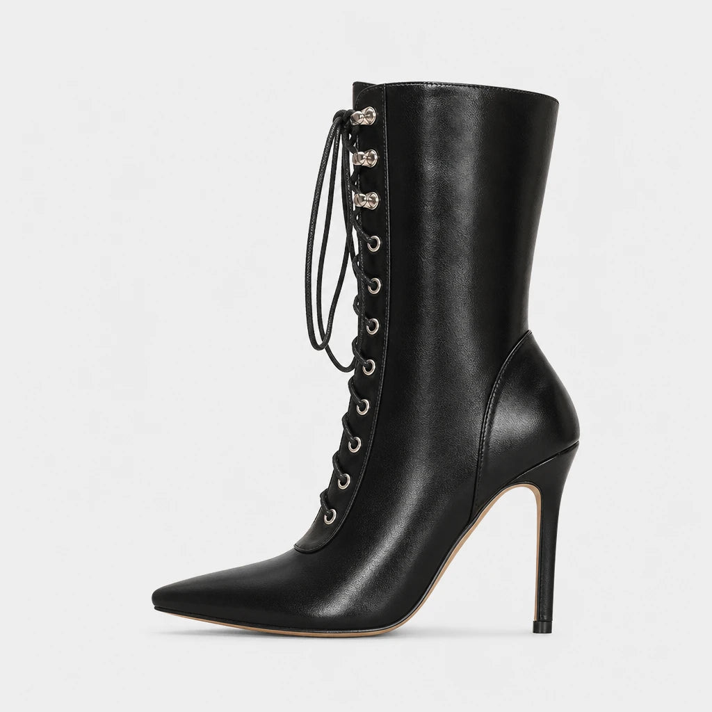 Boots PU Leather Black Pointed Toe