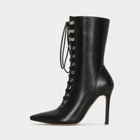 Boots PU Leather Black Pointed Toe