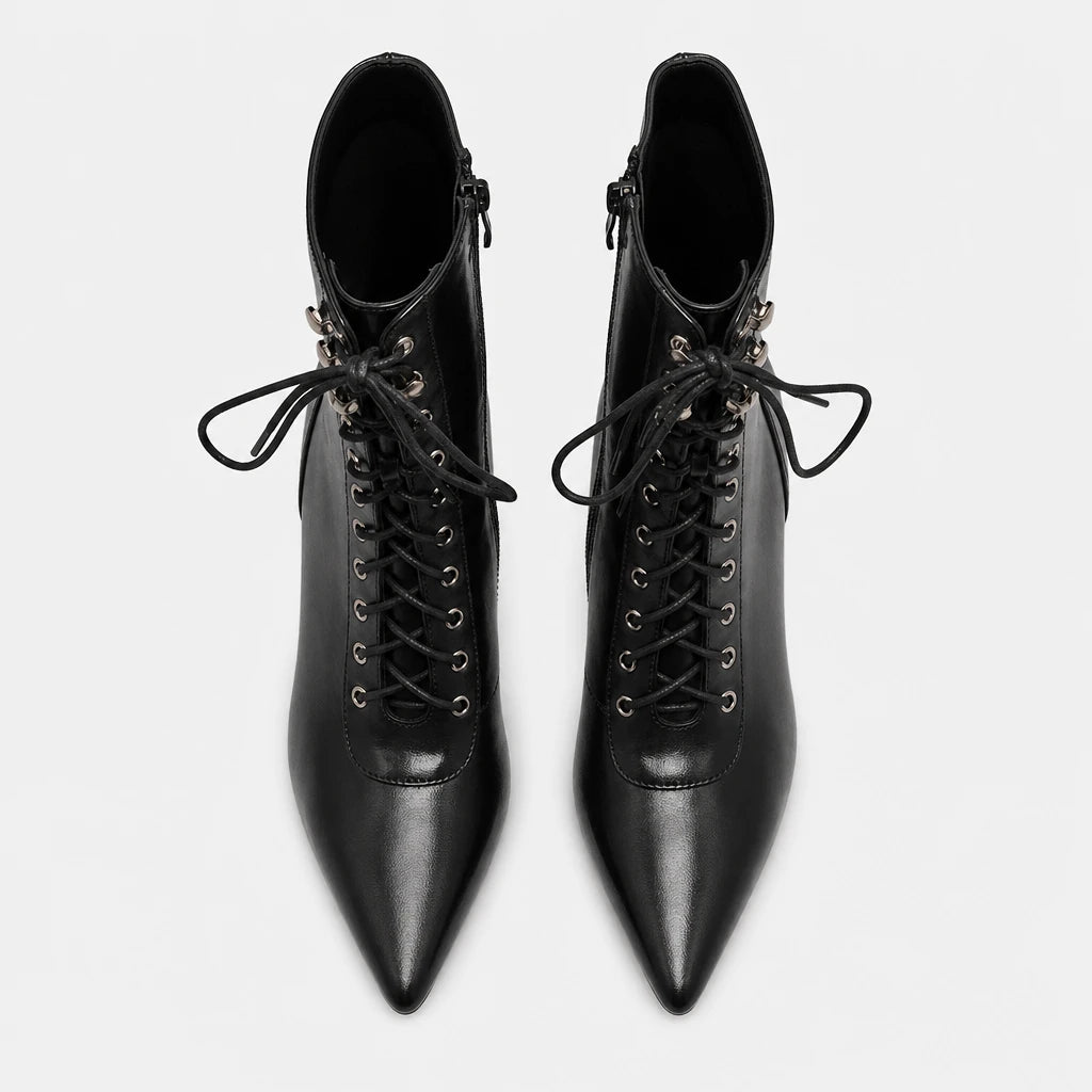 Boots PU Leather Black Pointed Toe