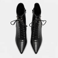 Boots PU Leather Black Pointed Toe