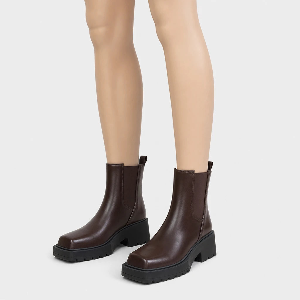 Boots Rubber Square Toe Platform