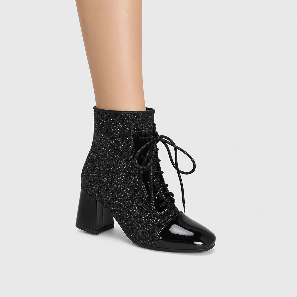 Boots Sequins Chunky Heel