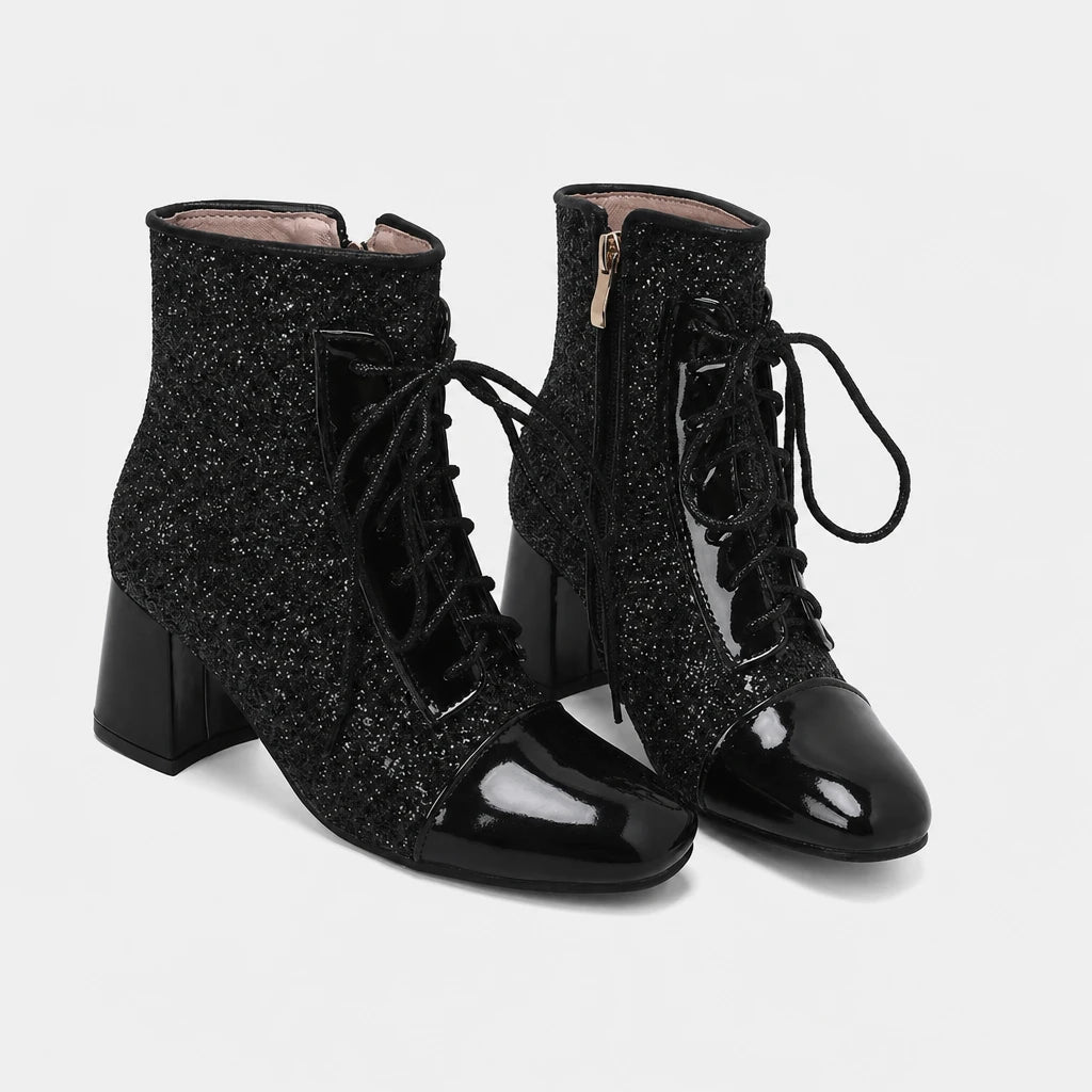 Boots Sequins Chunky Heel
