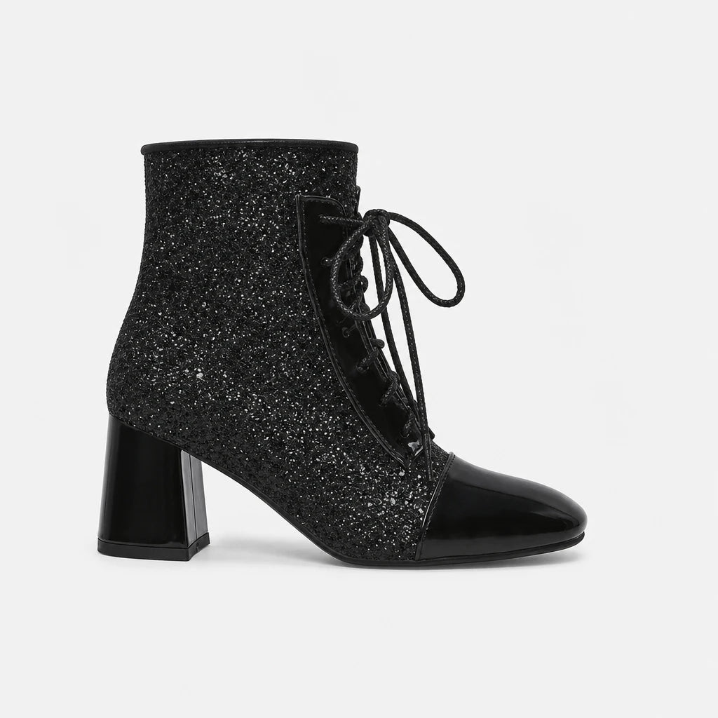 Boots Sequins Chunky Heel