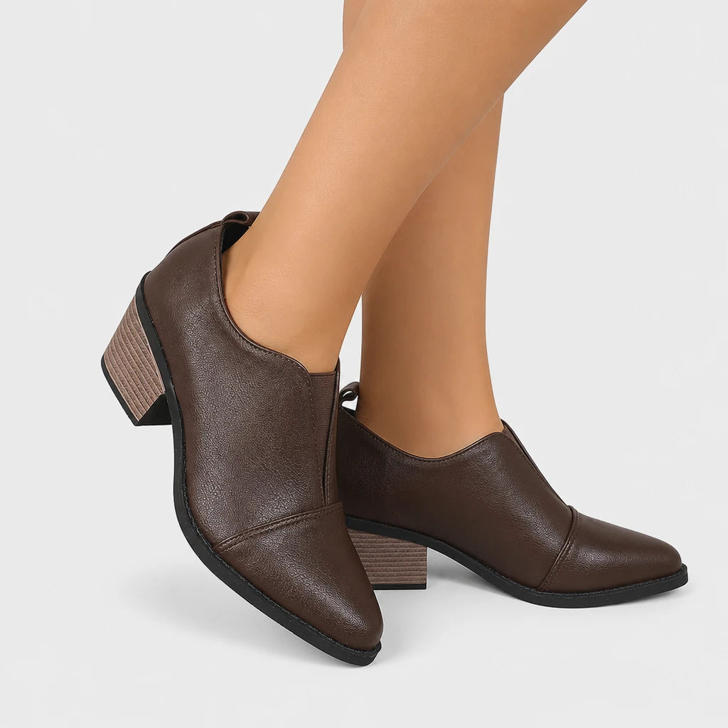 Brown Chunky Heel Chelsea Boots Pointed Toe