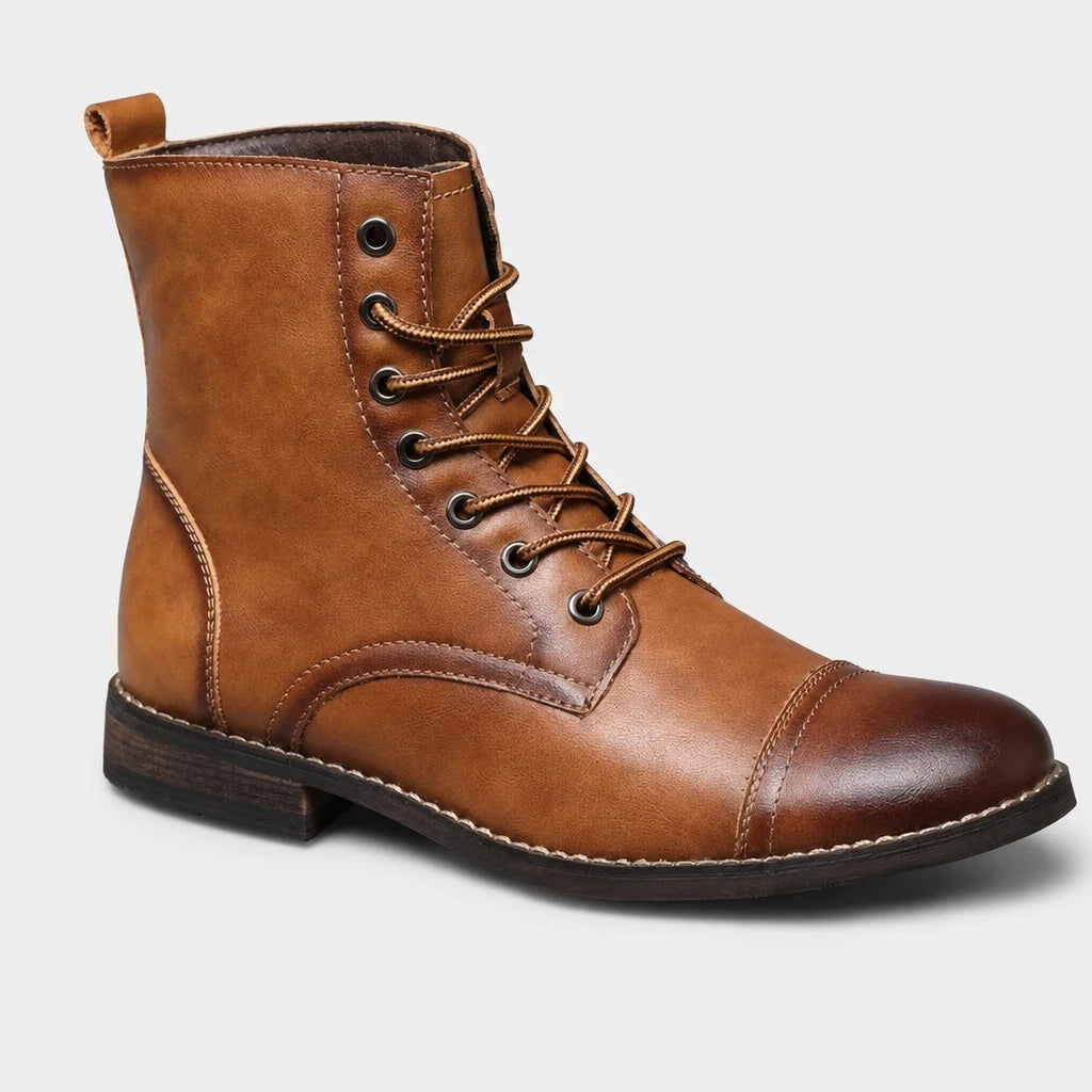 Brown Lace-Up Boots Men Retro