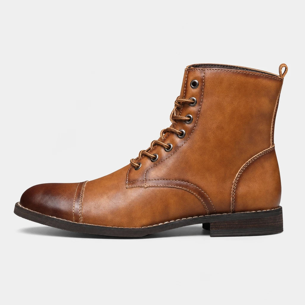Brown Lace-Up Boots Men Retro