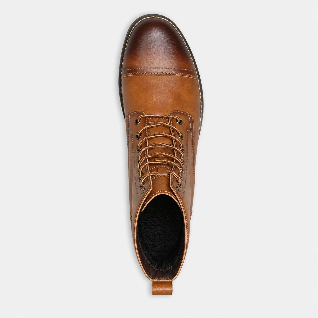Brown Lace-Up Boots Men Retro