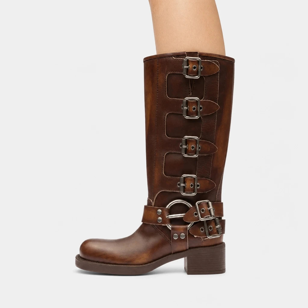 Brown Leather Knee High Boots Genuine