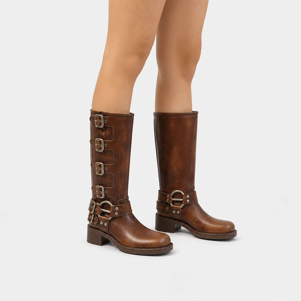 Brown Leather Knee High Boots Genuine