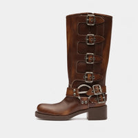 Brown Leather Knee High Boots Genuine