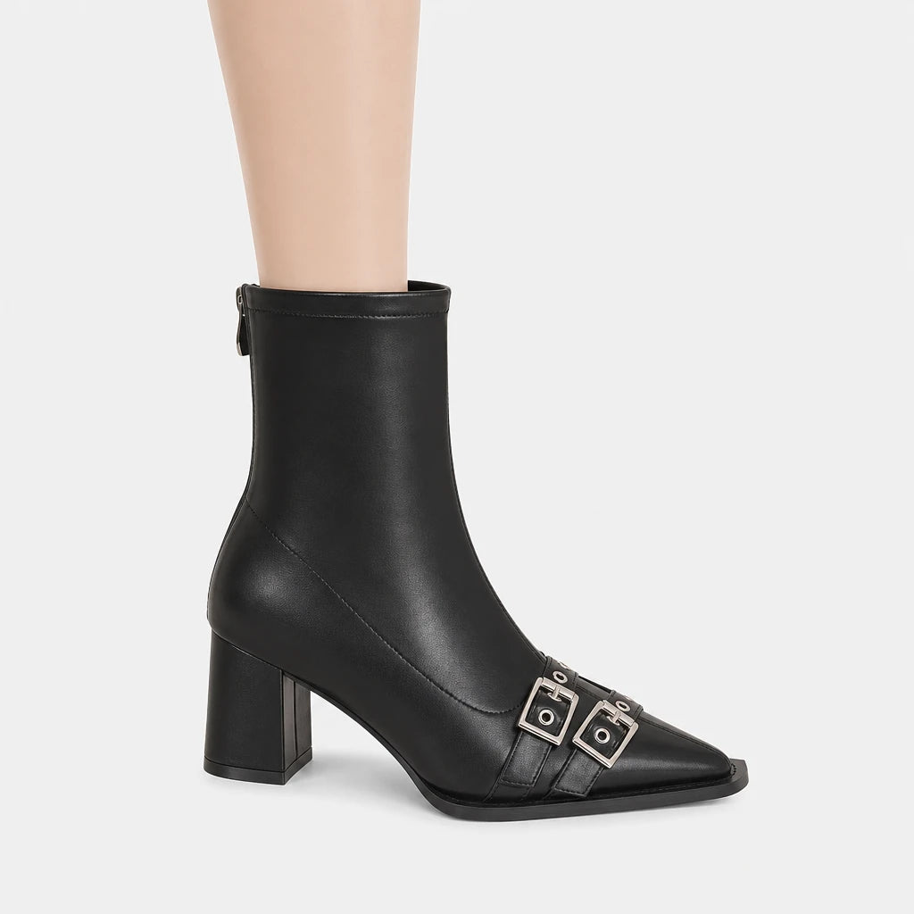 Chelsea Boots Women Pointed Toe Double Buckle
