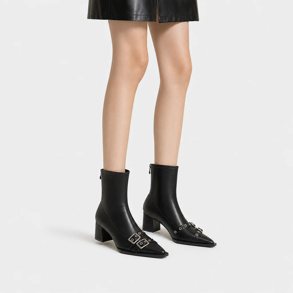 Chelsea Boots Women Pointed Toe Double Buckle