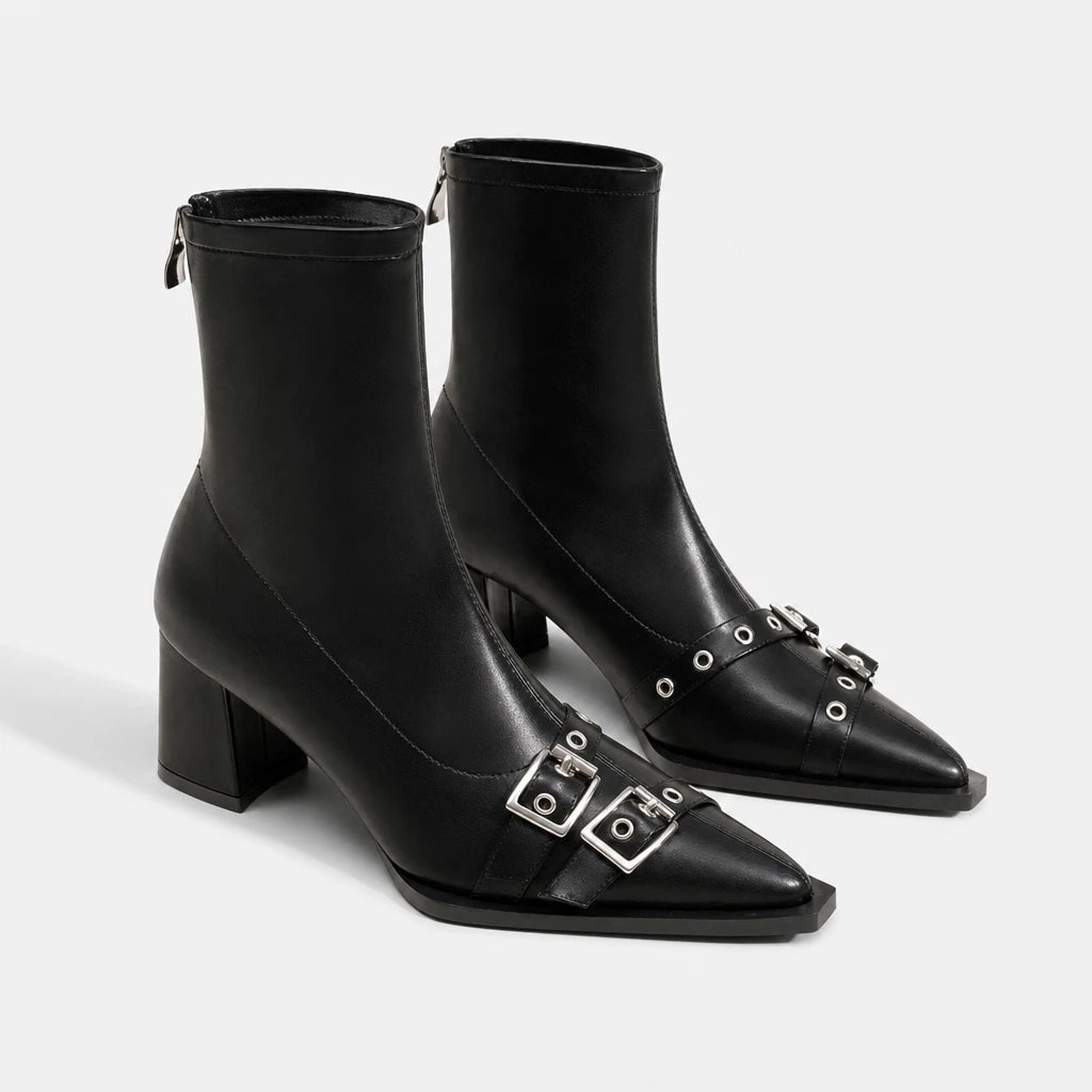 Chelsea Boots Women Pointed Toe Double Buckle