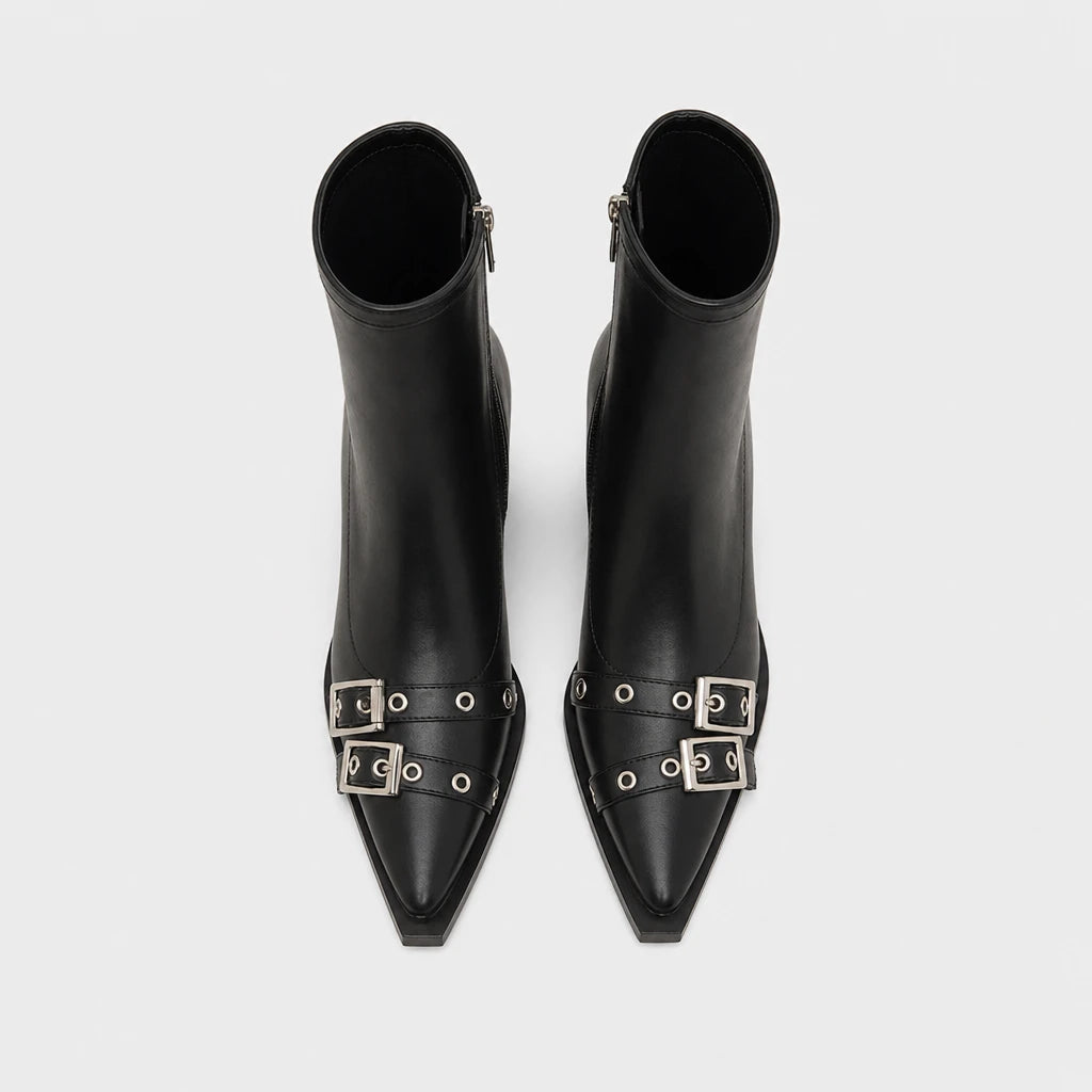 Chelsea Boots Women Pointed Toe Double Buckle
