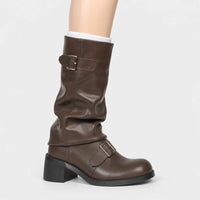 Chunky Knee High Boots Motorcycle