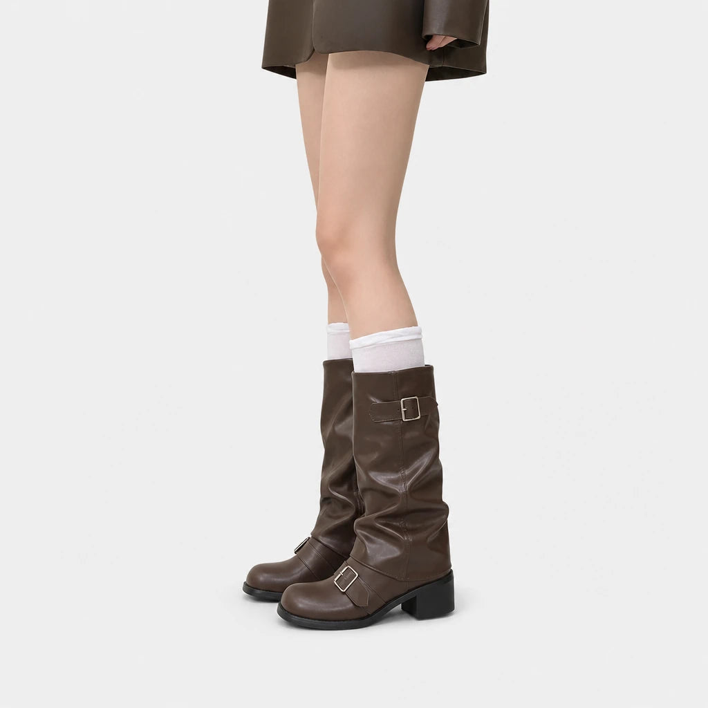 Chunky Knee High Boots Motorcycle