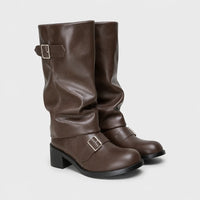 Chunky Knee High Boots Motorcycle