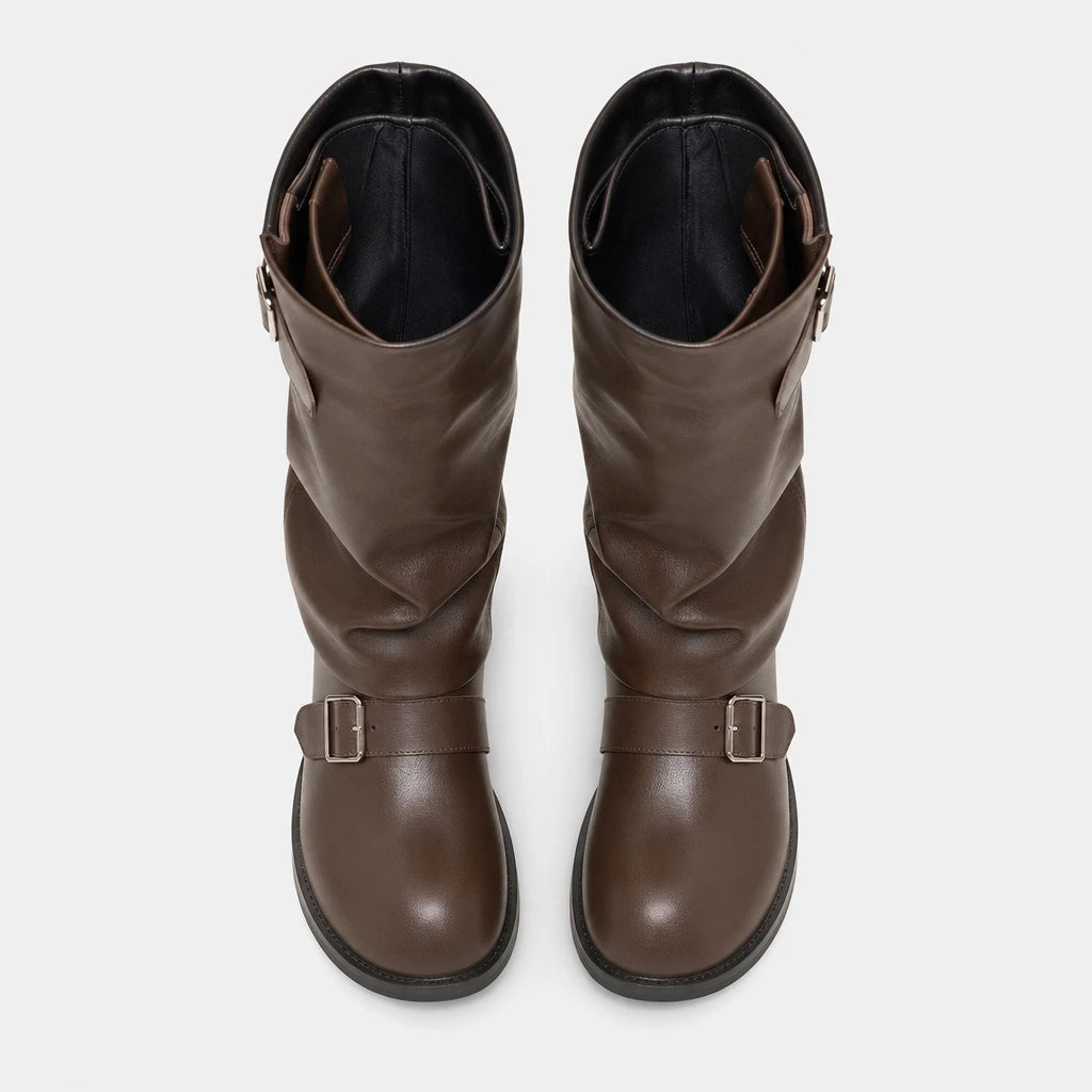 Chunky Knee High Boots Motorcycle