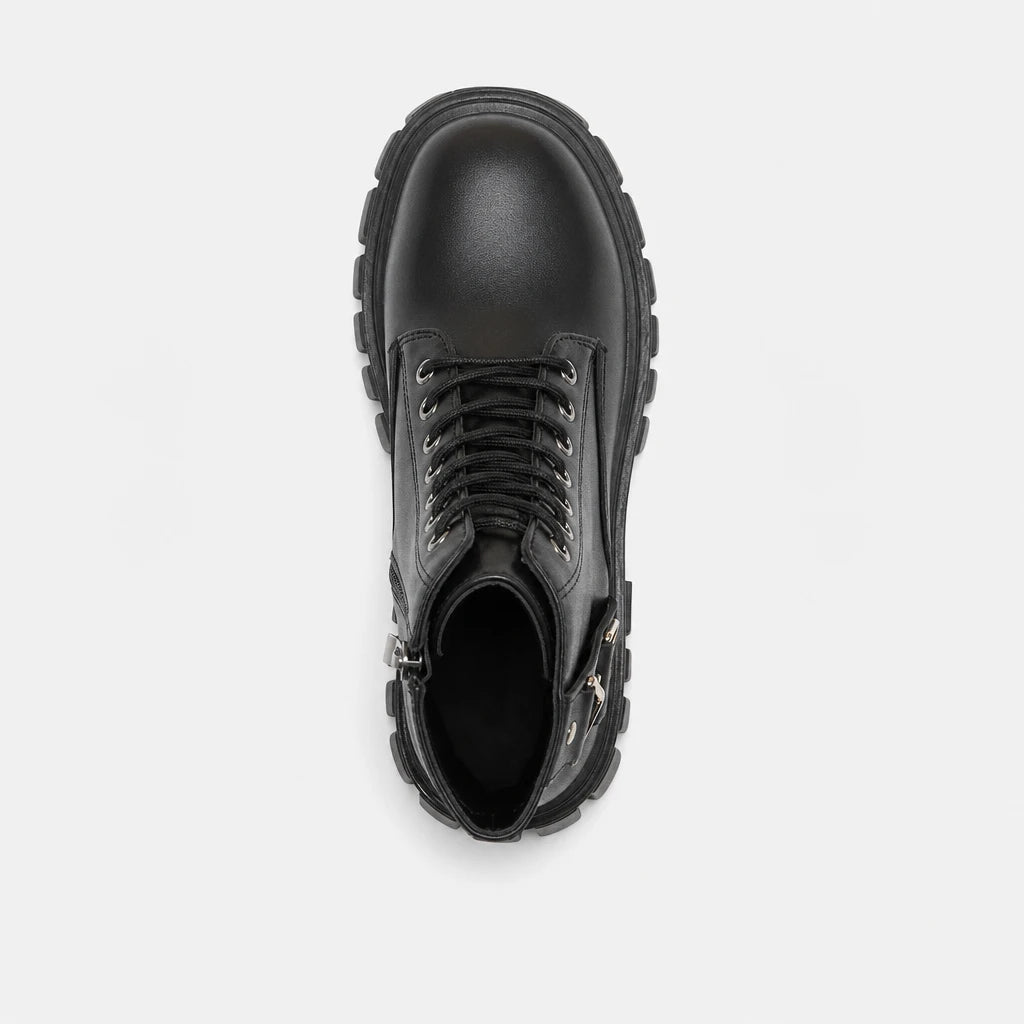 Chunky Lug Sole Motorcycle Boots With Platform Metal Accents