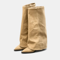 Knee High Heeled Boots Pointed Toe