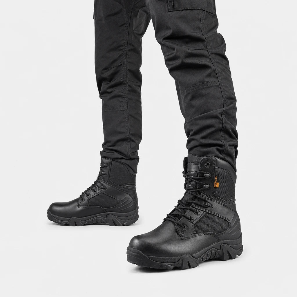 Men Black Tactical Combat Boots Leather Ankle