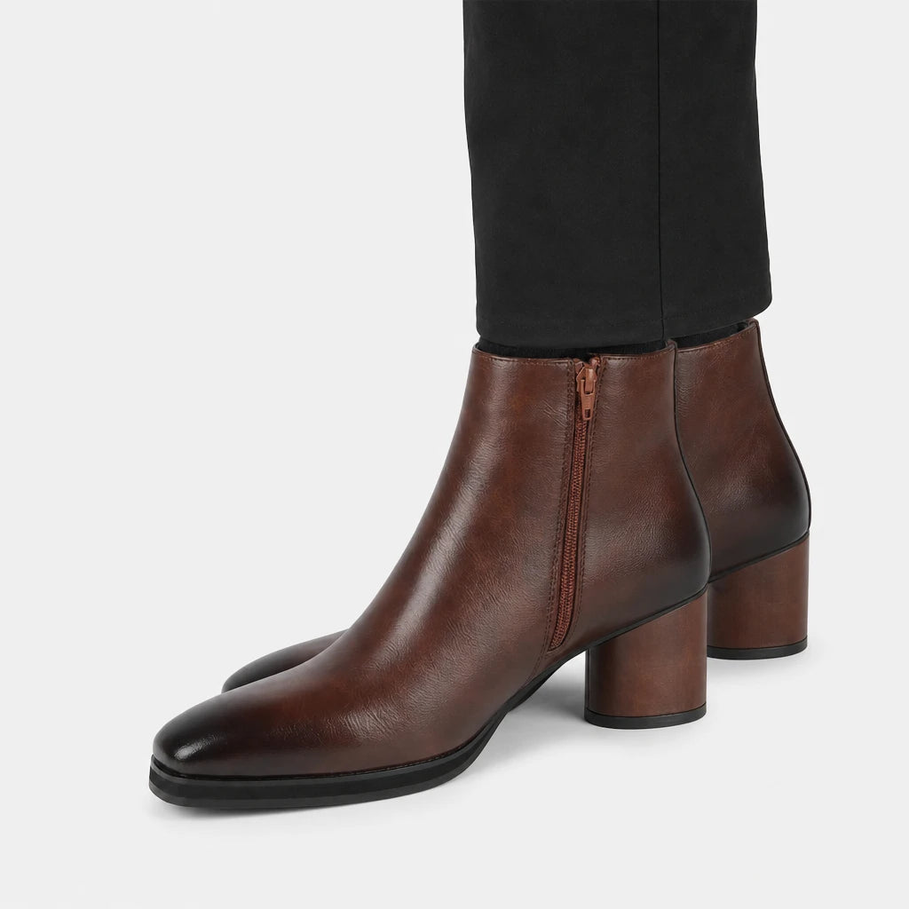 Men'S Black Heeled Ankle Boots With Zipper