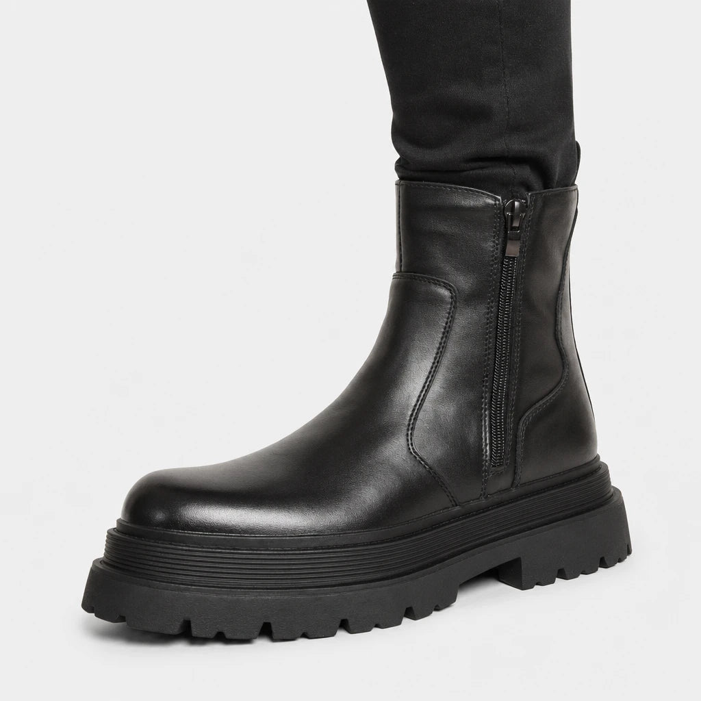 Men'S Black Leather Platform Chelsea Boots