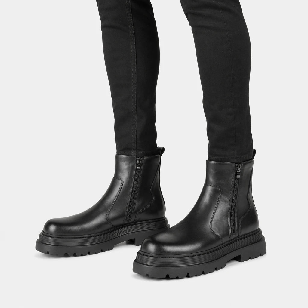 Men'S Black Leather Platform Chelsea Boots