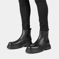 Men'S Black Leather Platform Chelsea Boots