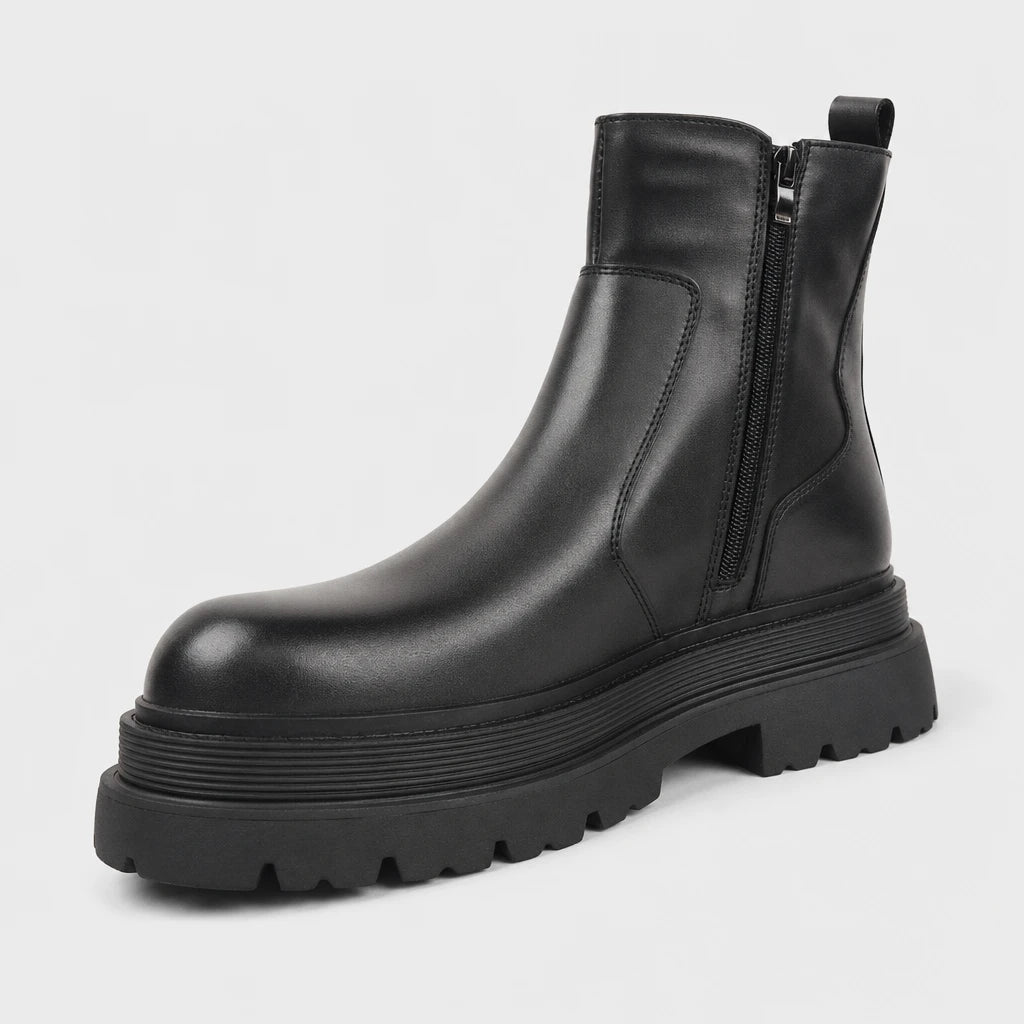 Men'S Black Leather Platform Chelsea Boots