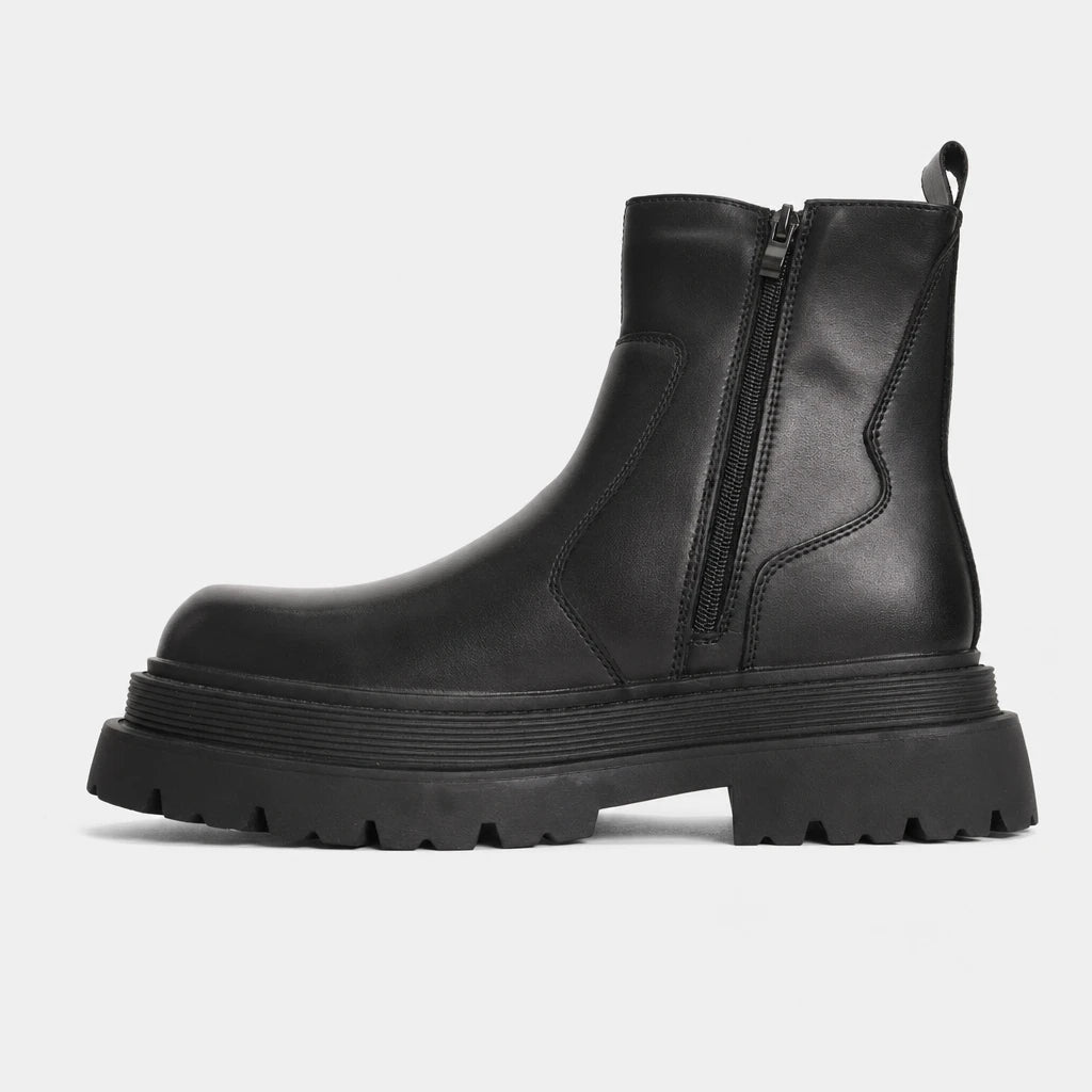 Men'S Black Leather Platform Chelsea Boots