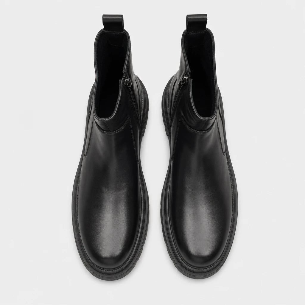 Men'S Black Leather Platform Chelsea Boots