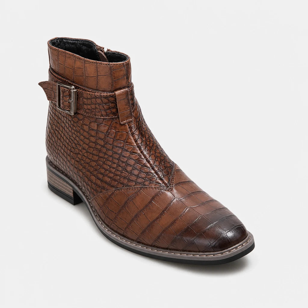 Men'S Brown Crocodile Chelsea Boots Embossed Pointed Toe
