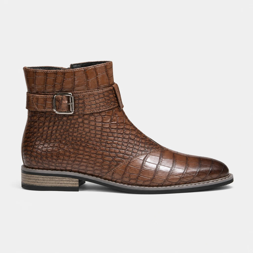 Men'S Brown Crocodile Chelsea Boots Embossed Pointed Toe